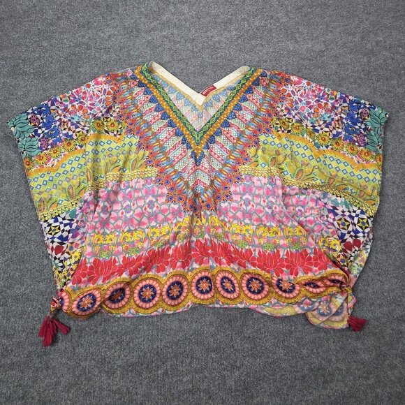 Ruby Yaya Kaftan Womens Large Multicolor Boho Tassel Embellished Top Festival - Picture 1 of 14